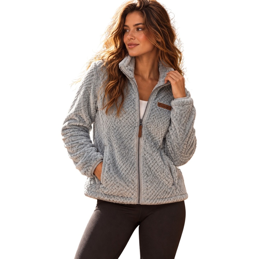 Columbia Fire Side II Sherpa Fleece Jacket Womens L Cirrus Grey Full Zip